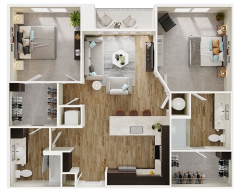 Floor plan for 2 beds, 2 baths, 1070 sqft